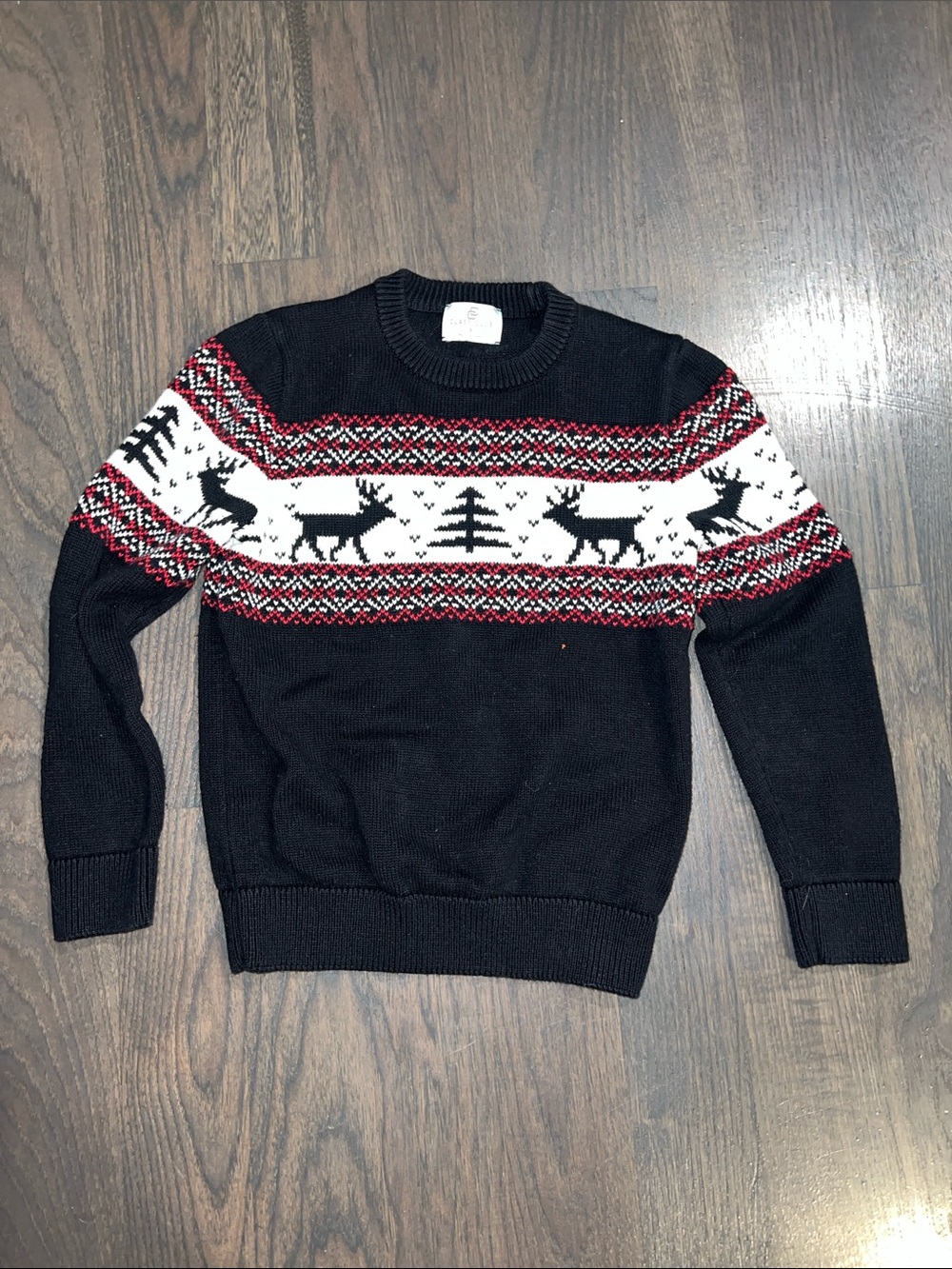 Class Club Boys Black Fair Isle Reindeer Sweater - Classic Holiday Knit Size 8